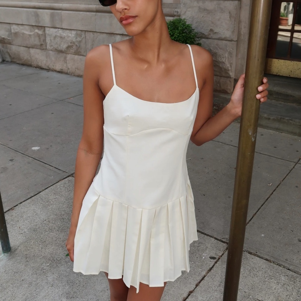 Kelza Pleated Mini Dress in Ivory